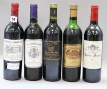 Five assorted Bordeaux wines including Batailley 1975, La Conseillante, 1978 and Clos de Jacobins