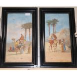 J. Coulson, pair of gouache, Arabs, camels and donkeys, signed and dated 1925, 50 x 25cm