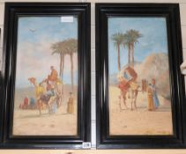 J. Coulson, pair of gouache, Arabs, camels and donkeys, signed and dated 1925, 50 x 25cm
