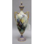 A Royal Worcester two handled lidded vase by C.V.White height 34cm incl. lid