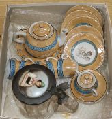 A child's lustre tea set and beer stein with a pewter and porcelain plaque lid