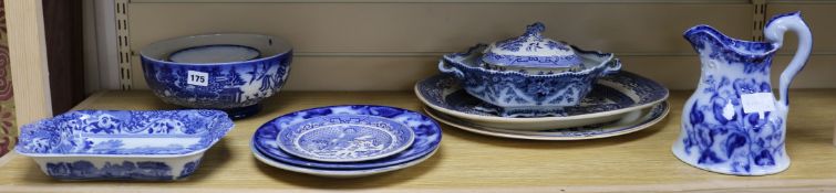 A collection of blue and white ceramics