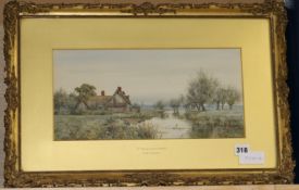 R.W. Fraser, watercolour, At Chippenham, Cambs, signed, 18 x 38cm