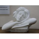 A white marble contemporary bust of a female