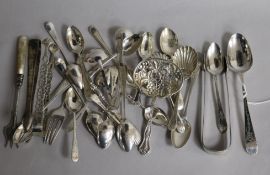 A small quantity of silver and white metal minor flatware, 13 oz.