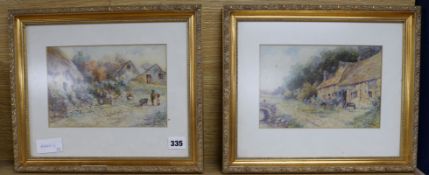 Leyton Forbes, pair of watercolours, Figures beside cottages, signed and dated '07, 15 x 22cm