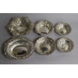 Six assorted silver bonbon dishes of varying dates and sizes, 10.5 oz.