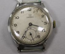 A gentleman's early 1940's stainless steel Omega manual wind wrist watch, movement c. 30T2 (no