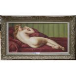 J. Dupin, oil on canvas, reclining female nude, 40 x 79cm