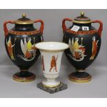 A pair of Victorian classical vases and another vase height 32cm