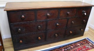 A Georgian mahogany side cabinet fitted ten drawers W.198cm