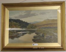 Arthur Suker (1857-1902), watercolour, On the River Dartmoor, signed, 47 x 70cm