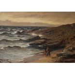 Macgregor Wilson, oil on canvas, wrecker on the shore, signed and dated 1890, 51 x 76cm, unframed