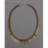 A stylish early 1960's 14ct gold fringe necklace, with pyramid shaped links, 41.5cm