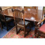 A Victorian mahogany extending dining table and two leaves W: 236cm full extended