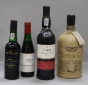 A 150cl bottle of Ableforth's Bathtub Gin, Dow's Midnight Port and two half bottles, Churchills