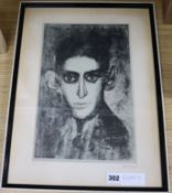 Jamila Maranoua, lithograph, portrait of Franz Kafka, signed in pencil, 25/200 and dated 1968, 34