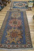 Two Caucasian geometric woven rugs 225 x 120cm and 185 x 150cm