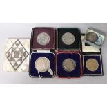 A mother of pearl and white metal-inlaid card case, an 1890 American silver dollar, sundry medals,