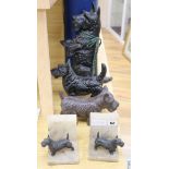 Three iron Scottish Terriers and book ends tallest 38cm