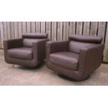 A pair of Natuzzi leather swivel armchairs W.77cm