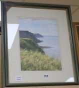 Bruce Mulcahy, gouache, 'Cliffs near Robin Hoods Bay', signed, 34 x 26cm