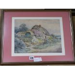 Molyneux Stannard, watercolour, cottage and flower garden, signed, 23 x 30cm