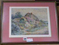 Molyneux Stannard, watercolour, cottage and flower garden, signed, 23 x 30cm