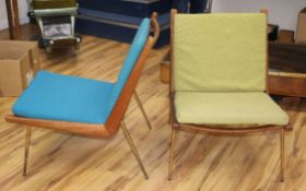 Peter Hvidt & Orla Molgaard Nielsen. A pair of teak and brass Boomerang chairs, 1950's, by