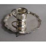 A 1980's silver salver and an earlier silver christening mug, 14 oz.