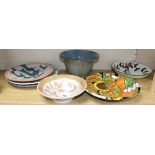 Seven Studio pottery plates or bowls