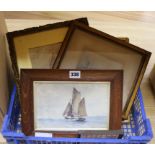 Frederick James Aldridge, watercolour, Sail barges on an estuary, monogrammed, 17 x 14cm, together