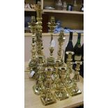 Two pairs of lamps and three pairs of candlesticks tallest 53cm