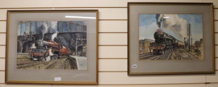 G. Wheatley, two ink and watercolours, Locomotive portraits of The Master Cutler 60052 and Jervis