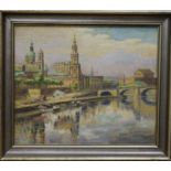 K. Hubsch-Mann (1878-1955), oil on board, View of Dresden, signed, 44 x 53cm