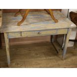 A pine kitchen table, with one drawer W.101cm
