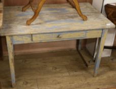 A pine kitchen table, with one drawer W.101cm