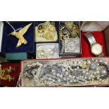 A collection of costume jewellery, etc., including a Gucci ladies' wristwatch, cased, a paste-set