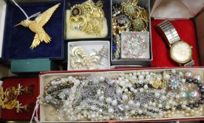 A collection of costume jewellery, etc., including a Gucci ladies' wristwatch, cased, a paste-set