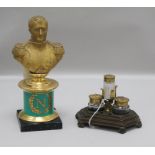 A desk tidy and a bust of Napoleon bust height 23cm