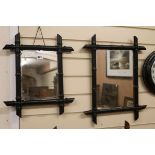 Three faux bamboo mirrors W.37cm, 42cm and 58cm