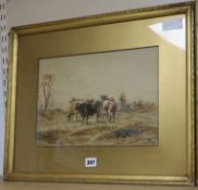 Henry Earp Snr, watercolour, cattle and drover at South Down, Sussex, signed, 24 x 35cm