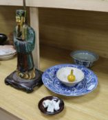 A group of Chinese ceramics including a Kraak dish and a lamp lamp height 64cm