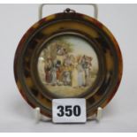 Late 19th century French School, oil on ivory, miniature of figures watching a Punch and Judy