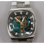 A gentleman's stainless steel Bulova Accutron space view wrist watch.