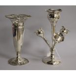 A George V silver epergne by Joseph Gloster Ltd, Birmingham, 1911 and a later silver trumpet vase.