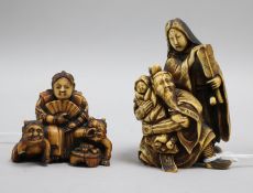 Two Japanese stained ivory groups
