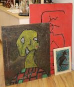German School, 3 abstract oils, one signed, Kyip 52, largest 100 x 66cm, unframed