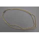 A twin strand graduated cultured pearl necklace with 9ct white gold clasp, 54cm.