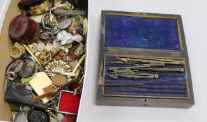 A quantity of mainly costume jewellery including a silver and hardstone brooch and a cased set of